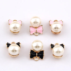 Q Version Bow Pearl Drop Oil Pendants Earrings Accessories 10mm