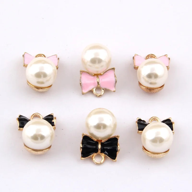 Q Version Bow Pearl Drop Oil Pendants Earrings Accessories 10mm