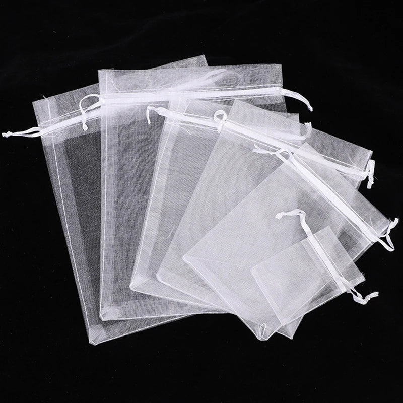 100pcs Organza Bags Drawstring Jewelry Packaging Wedding Party Christmas Gift