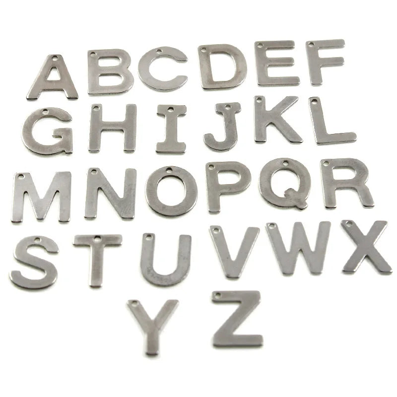 100pcs Stainless Steel Letter Charms Alphabets Pendants DIY Jewelry Making