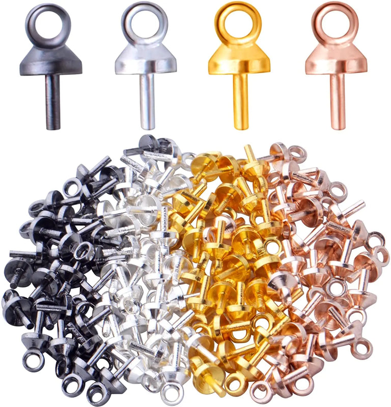 100pcs Stainless Steel Small Cup Eye Pins for Jewelry Making, 4 Colors