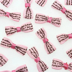100pcs Pink Letter Printed Bowknot Mini Ribbon Bow 32x10mm