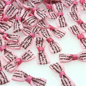 100pcs Pink Letter Printed Bowknot Mini Ribbon Bow 32x10mm