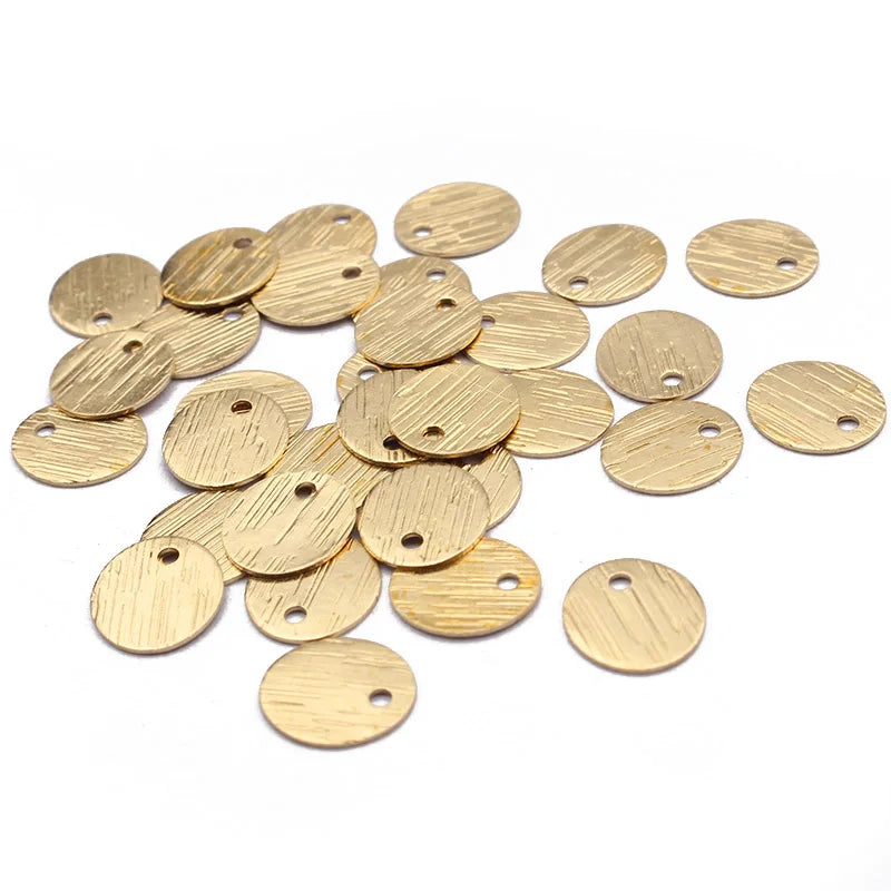 100pcs Textured Brass 9x10mm Round Charms Bracelet Tags Pendant