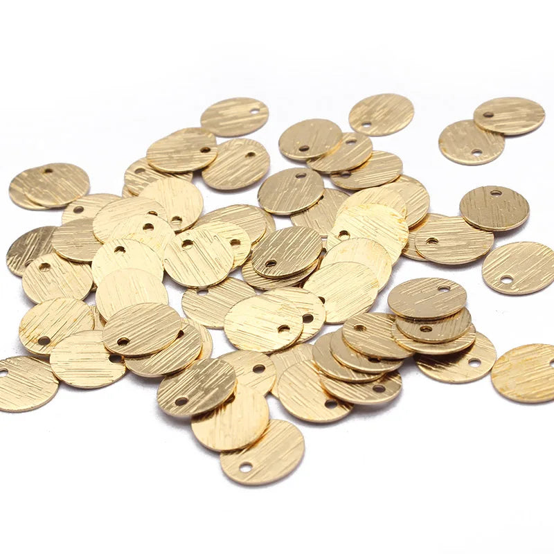 100pcs Textured Brass 9x10mm Round Charms Bracelet Tags Pendant