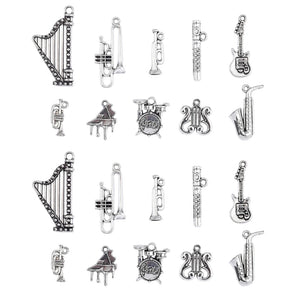 100pcs Tibetan Music Charms Mixed Musical Instrument Charms for Jewelry Making