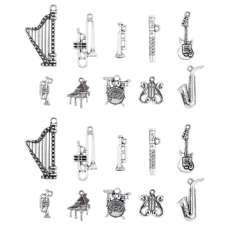 100pcs Tibetan Music Charms Mixed Musical Instrument Charms for Jewelry Making