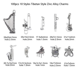 100pcs Tibetan Music Charms Mixed Musical Instrument Charms for Jewelry Making
