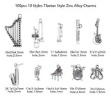 100pcs Tibetan Music Charms Mixed Musical Instrument Charms for Jewelry Making