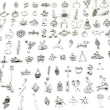 100pcs Tibetan Silver Mixed Animal Leaf Key Crown Charms Alloy Metal Pendants