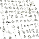 100pcs Tibetan Silver Mixed Animal Leaf Key Crown Charms Alloy Metal Pendants