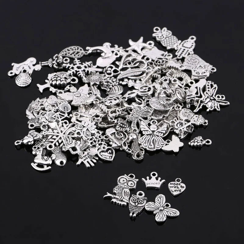 100pcs Tibetan Silver Mixed Pendant Beads for Jewelry Making DIY Craft Art