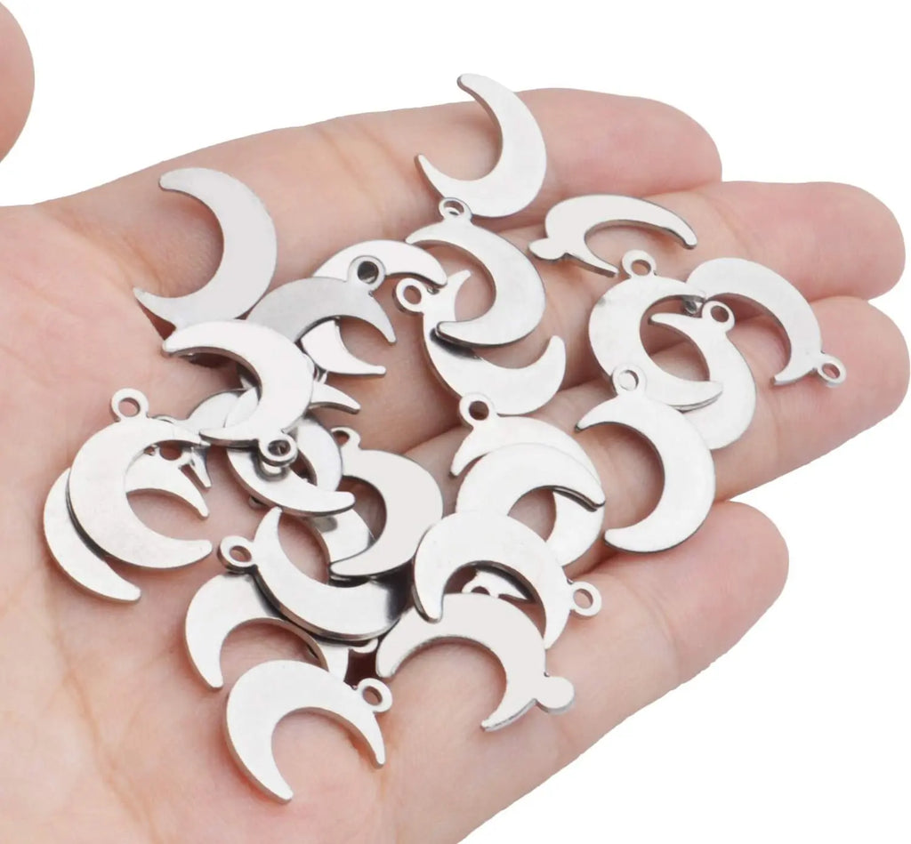 100pcs Stainless Steel Moon Charms for Jewelry Making, 11x16mm