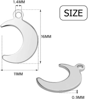 100pcs Stainless Steel Moon Charms for Jewelry Making, 11x16mm