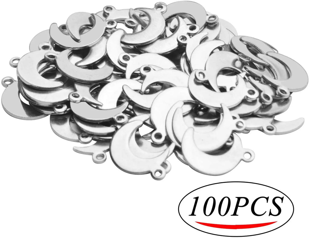 100pcs Stainless Steel Moon Charms for Jewelry Making, 11x16mm