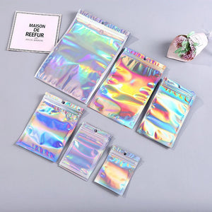 100pcs Translucent Resealable Laser Zip Lock Bags Holographic Iridescent Bag