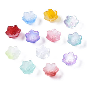 100pcs Transparent Spray Painted Glass Beads Colorful Flower