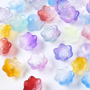 100pcs Transparent Spray Painted Glass Beads Colorful Flower
