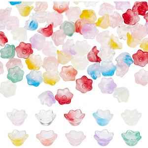 100pcs Two Tone Glass Flower Beads for Jewelry Making
