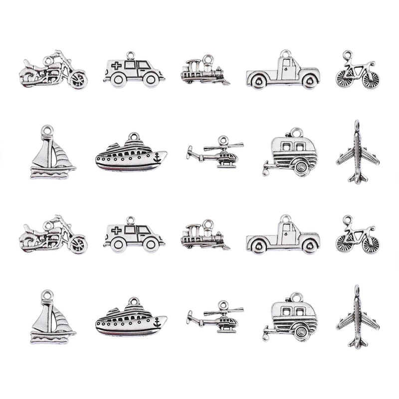 100pcs Vehicle Theme Charms Train Motorcycle Plane Charms