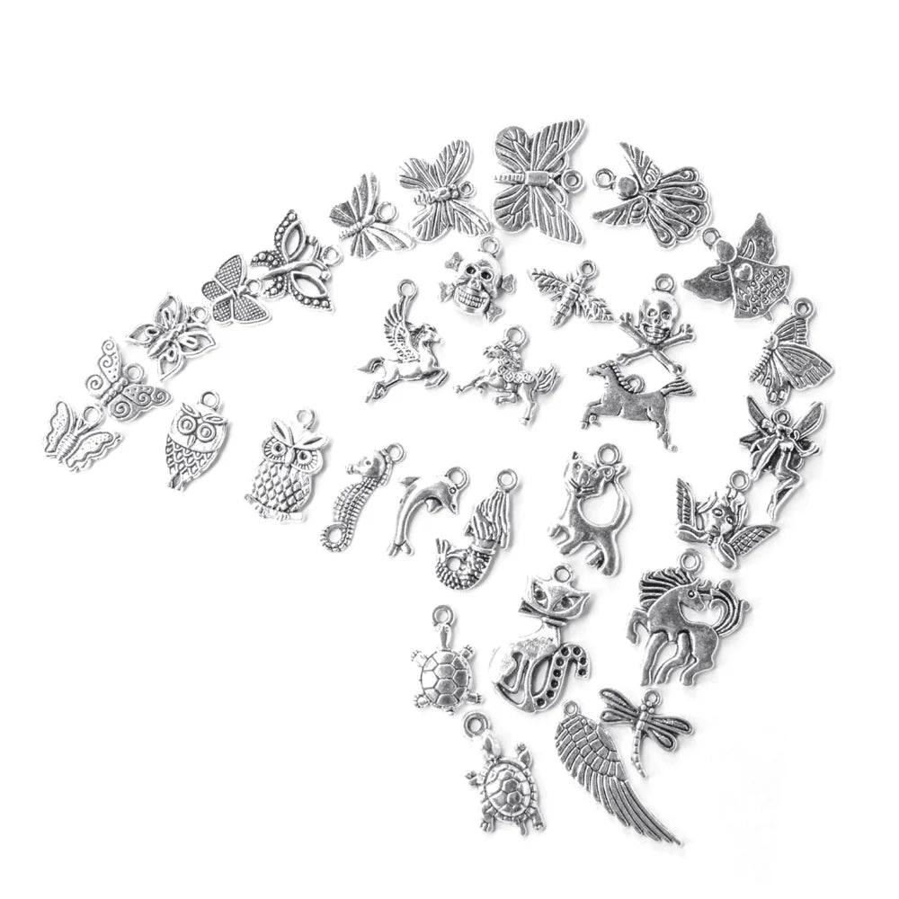 100pcs Antique Silver Mixed Animal Pendant Charms DIY Jewelry Making