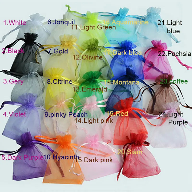 100pcs Colorful Candy Organza Bags Wedding Christmas Pouches
