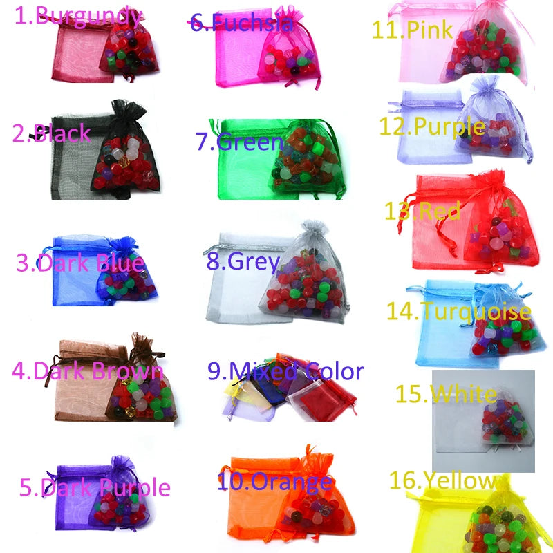 100pcs Organza Jewelry Bag 7x9cm in 16 Colors