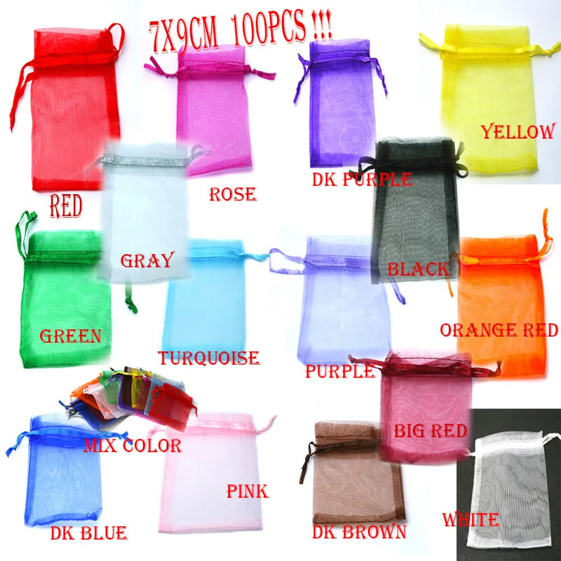 100pcs 16 Colors 7x9cm Organza Bags Jewelry Display & Jewelry Pouches