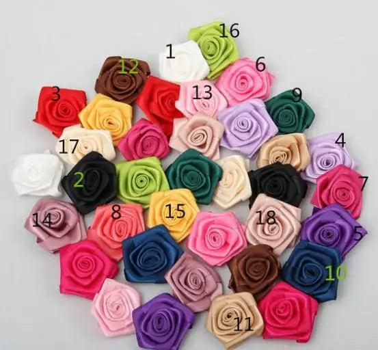 100pcs 36mm-45mm Satin Flowers Ribbon Rose Flower DIY Decoration