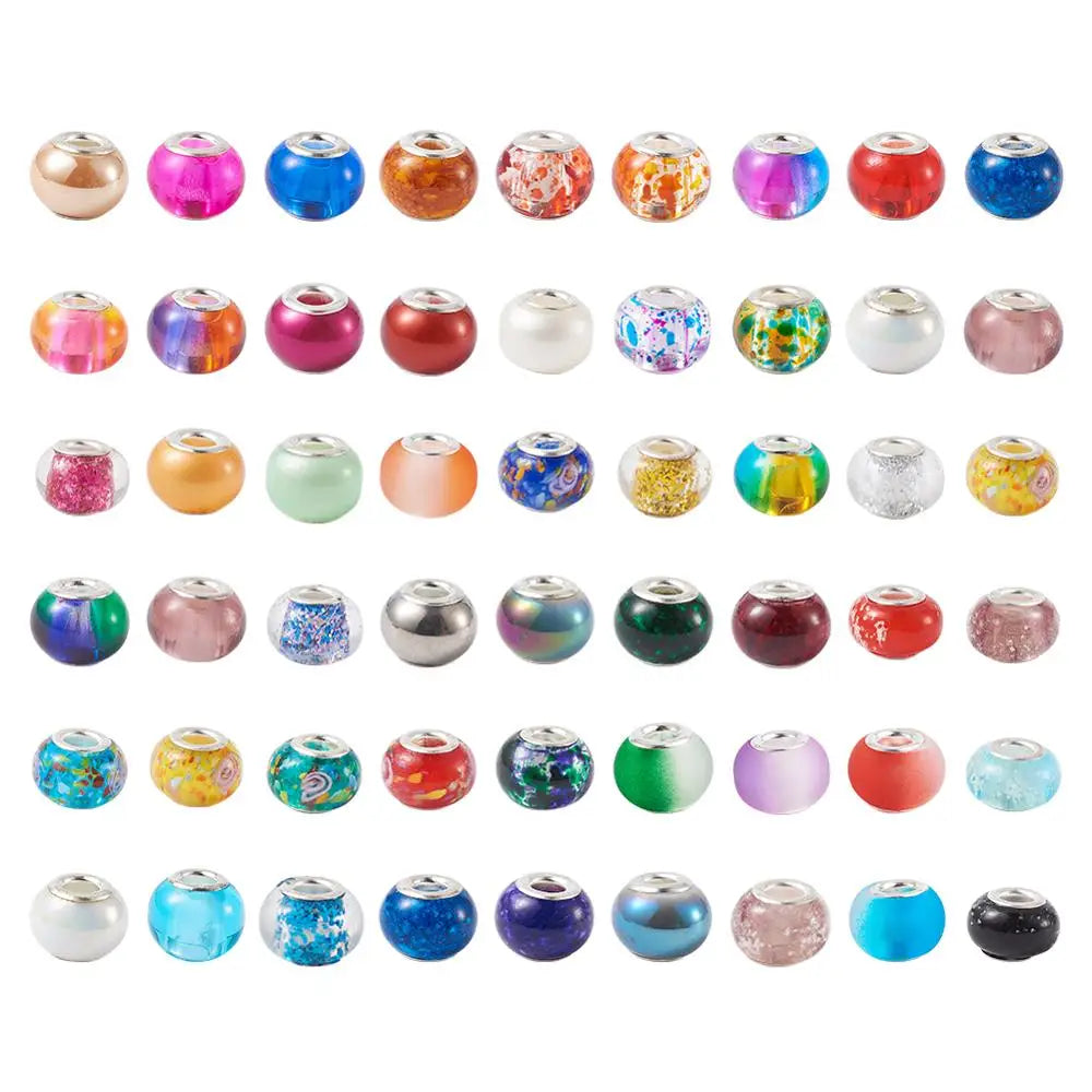 100pcs European Lampwork Large Hole Beads & Glass Rondelle Mix