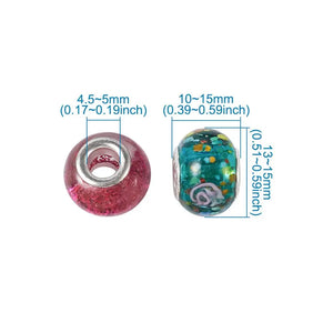 100pcs European Lampwork Large Hole Beads & Glass Rondelle Mix