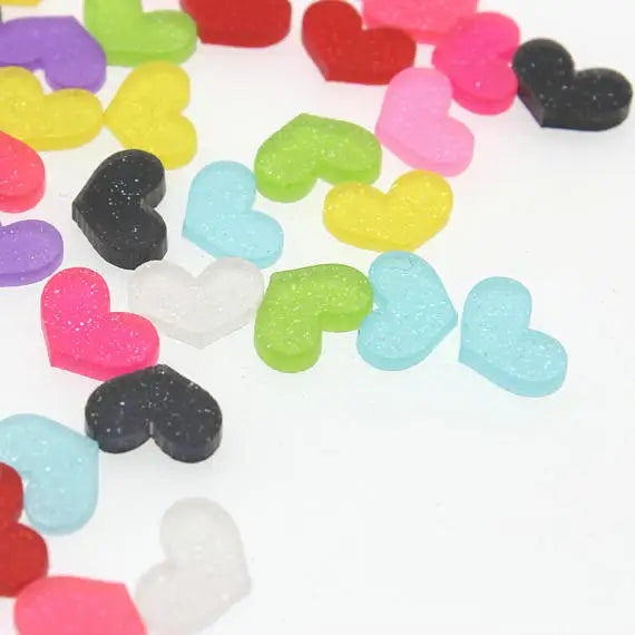 100pcs Glitter Heart Flat Back Cabochons 3D DIY Mix (White & Red)