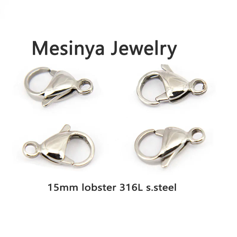 100pcs 15mm Stainless Steel Lobster Clasps - Jewelry Accessories