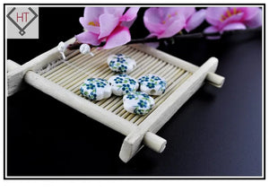 100pcs 15mm Green Plum Blossom Ceramic Beads DIY Craft Bracelet Necklace