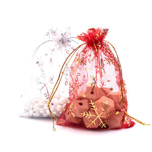 100pcs Snowflake Organza Bag Mesh Jewelry Pouch Wedding Bags
