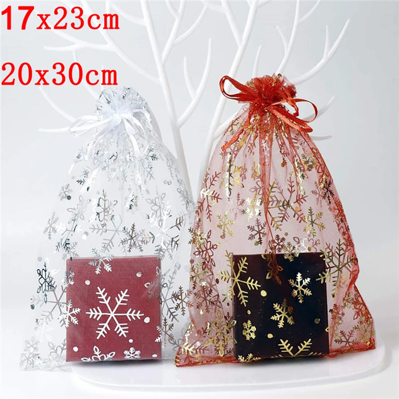 100pcs Snowflake Organza Bag Mesh Jewelry Pouch Wedding Bags