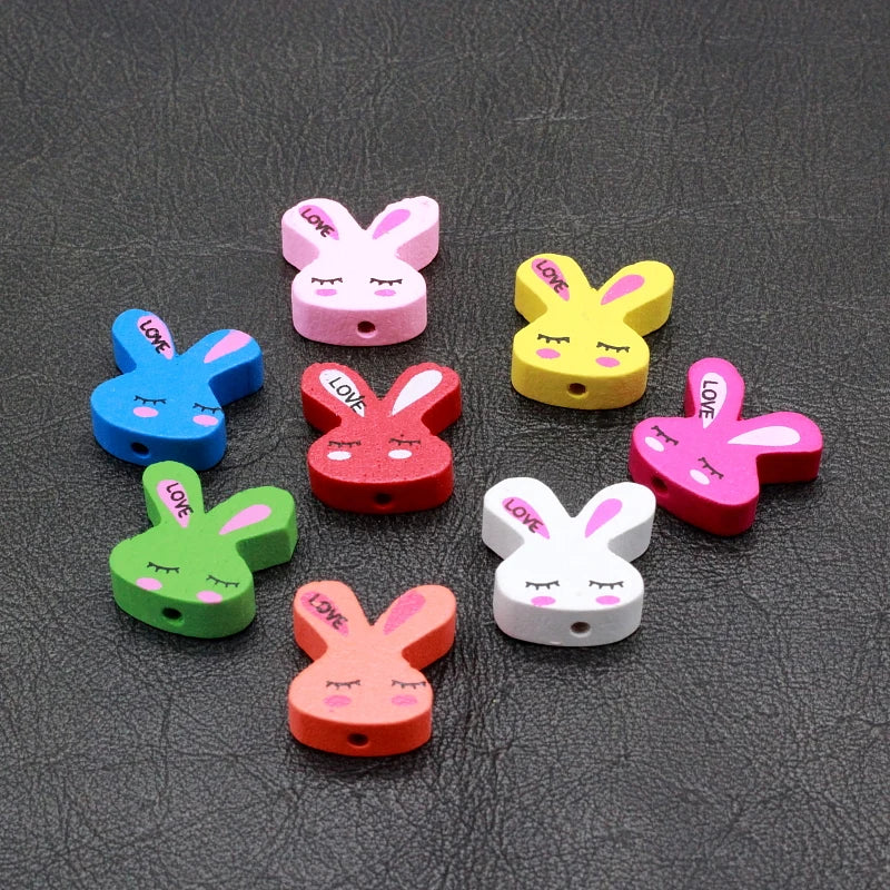 100pcs Love Rabbit Wooden Pendant Charm Beads for DIY Jewelry Making