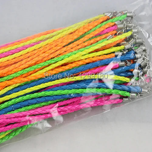 100pcs Mixed Adjustable Braided PU Leather Rope Bracelet Cord DIY Jewelry Making