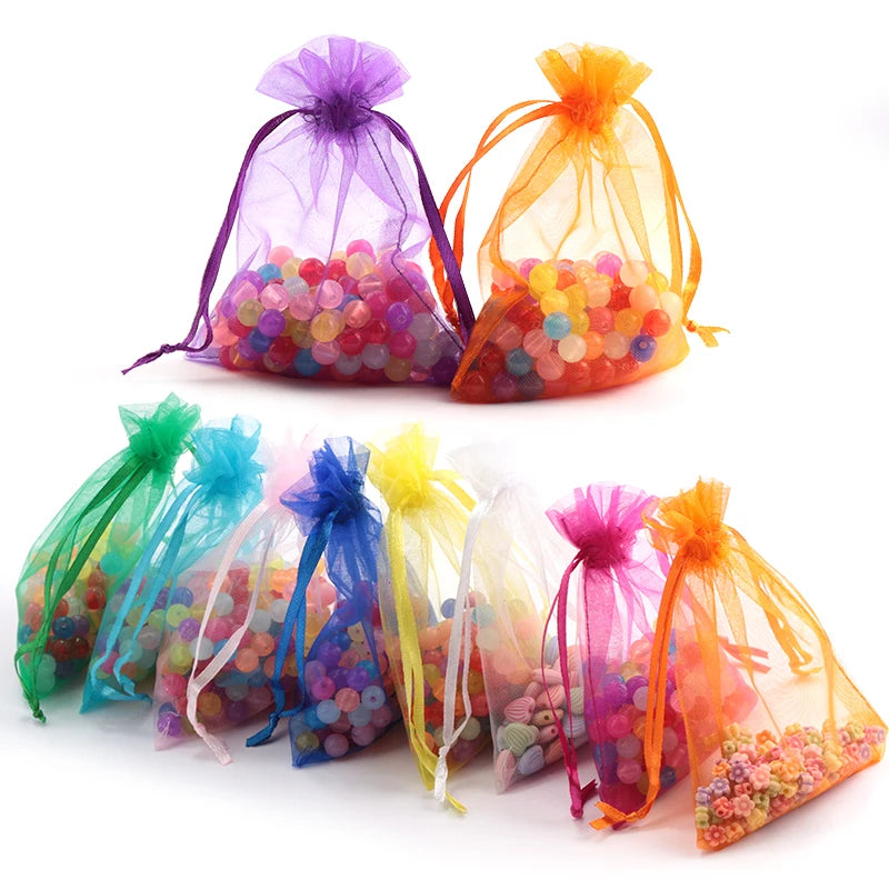 100pcs 5*7cm Organza Bag Christmas Wedding Jewelry Packing Display Bag 23 Colors