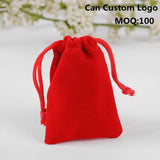 100pcs Red Velvet Jewelry Bag Beads Packaging Small Drawstring Coin Bag