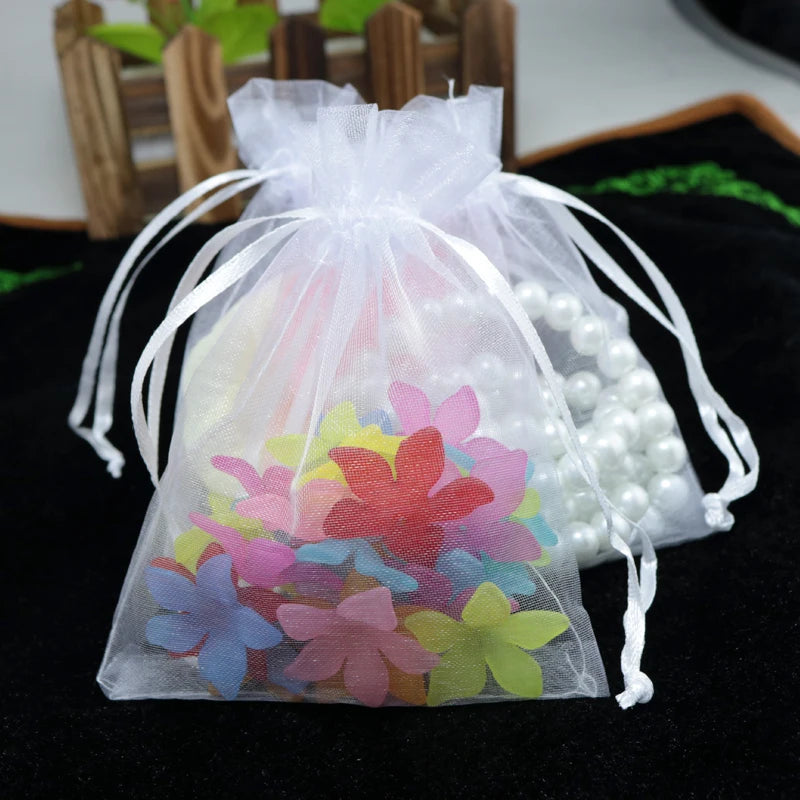 100pcs/lot 5x7cm Drawstring Organza Bags for Jewelry, Wedding Gift, Sachet