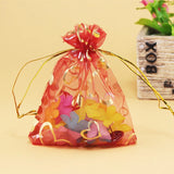 100pcs 7*9cm Multicolor Organza Bags Heart Wedding Drawstring Gift Bag