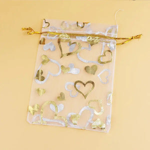 100pcs 7*9cm Multicolor Organza Bags Heart Wedding Drawstring Gift Bag