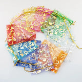 100pcs 7*9cm Multicolor Organza Bags Heart Wedding Drawstring Gift Bag