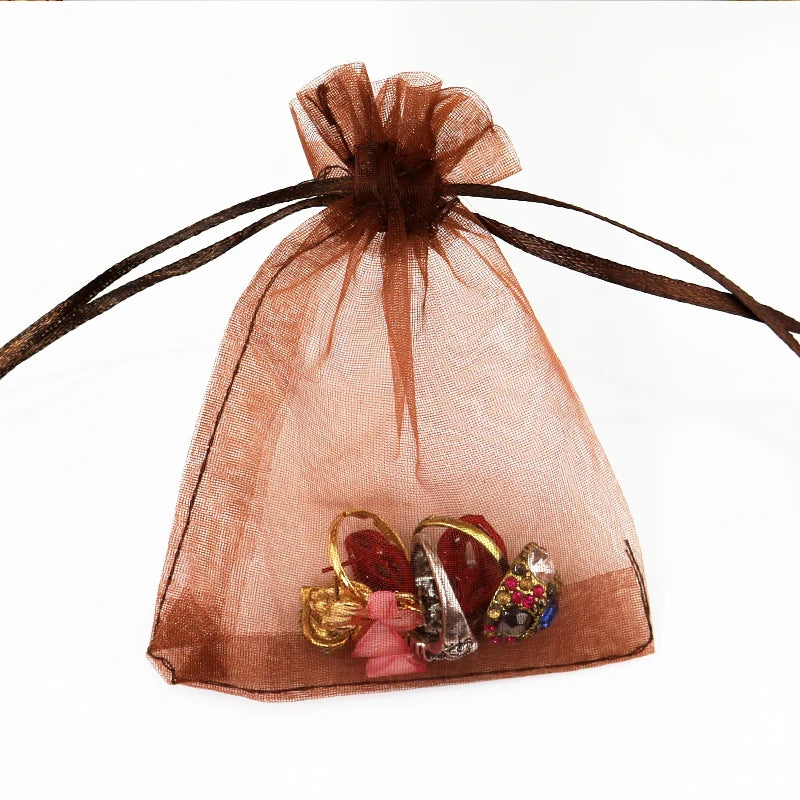 100pcs 7x9cm Coffee Organza Bag Drawstring Pouch
