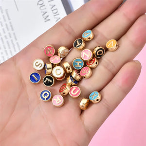 100pcs Mixed Colorful Alloy Letter Round Beads 8mm DIY Jewelry Making