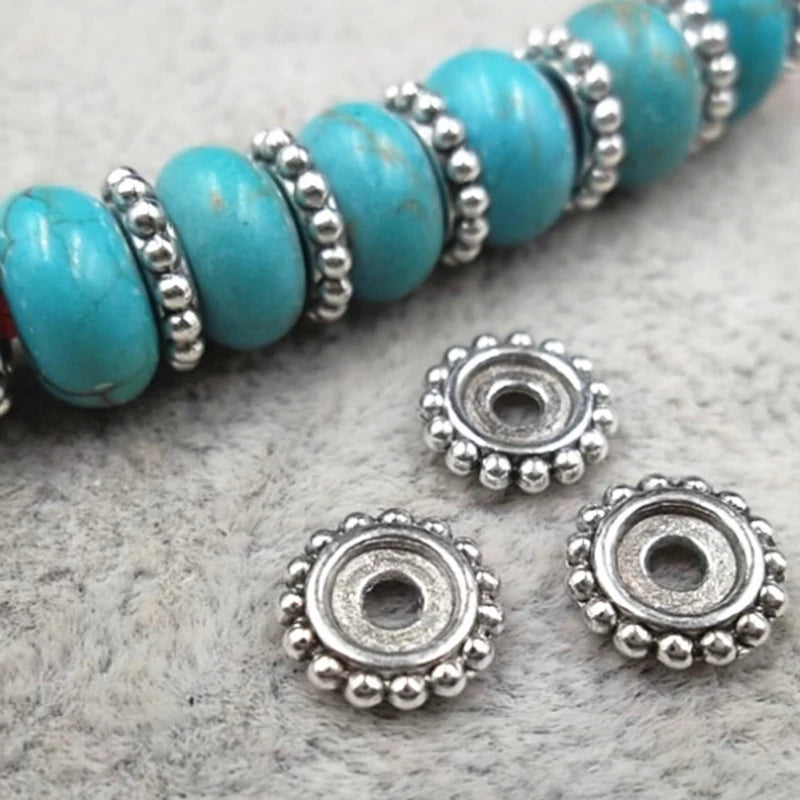 100pcs 8mm Alloy Silver Wheel Spacer Beads for Bracelets