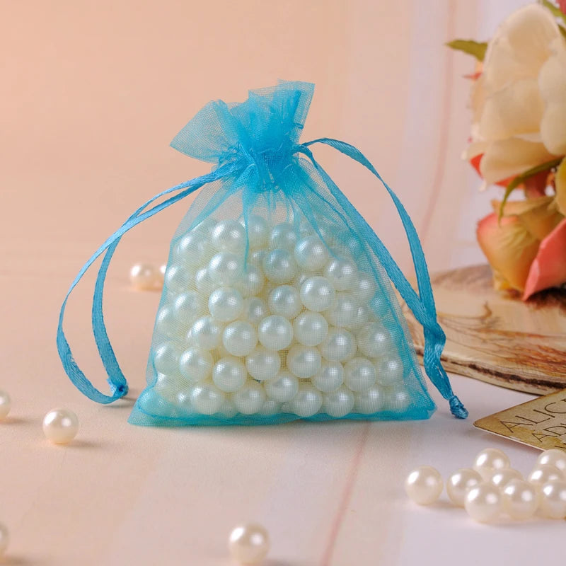 100pcs/lot 9x12cm Lake Organza Bag Wedding Favor Gift Candy Packaging Bags
