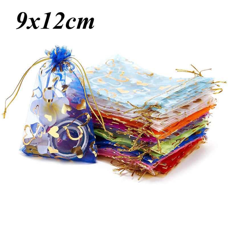 100pcs 9x12cm Mixed Random Organza Bags Jewelry Packaging Wedding Pouches