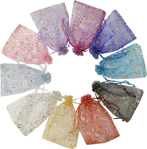 100pcs Wedding Organza Jewelry Pouch Bags Drawstring Heart Star Mesh